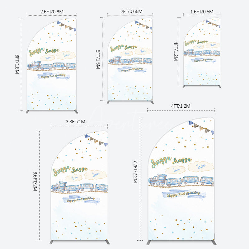 Aperturee - Aperturee White Blue Train Happy 2nd Birthday Half Moon Arch Backdrop