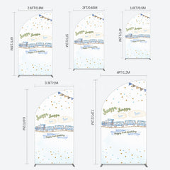 Aperturee - Aperturee White Blue Train Happy 2nd Birthday Half Moon Arch Backdrop