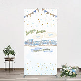 Aperturee - Aperturee White Blue Train Happy 2nd Birthday Rectangle Backdrop