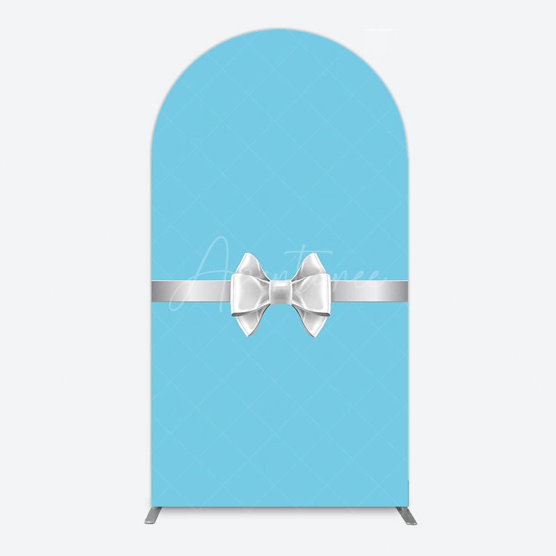 Aperturee - Aperturee White Bow Tiffany Blue Birthday Arch Backdrop