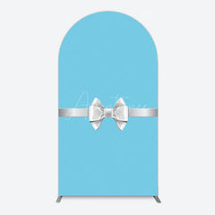 Aperturee - Aperturee White Bow Tiffany Blue Birthday Arch Backdrop
