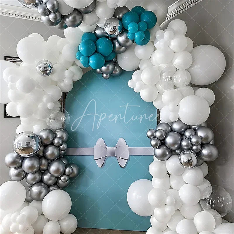 Aperturee - Aperturee White Bow Tiffany Blue Birthday Arch Backdrop