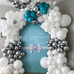 Aperturee - Aperturee White Bow Tiffany Blue Birthday Arch Backdrop