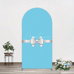 Aperturee - Aperturee White Bow Tiffany Blue Birthday Arch Backdrop