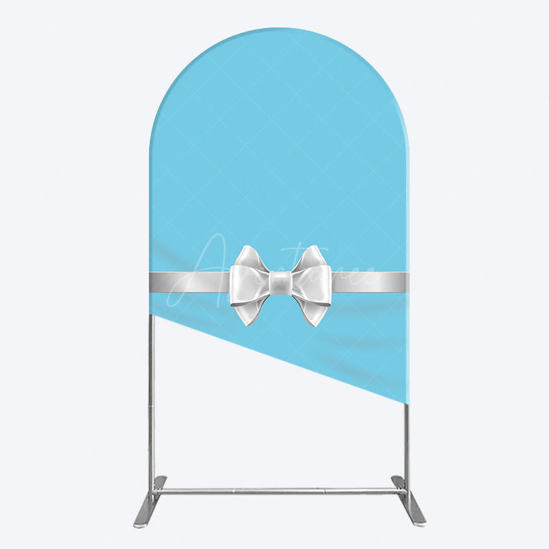 Aperturee - Aperturee White Bow Tiffany Blue Birthday Arch Backdrop