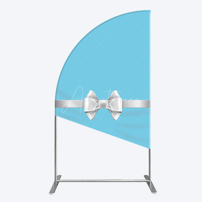 Aperturee - Aperturee White Bow Tiffany Blue Birthday Half Moon Arch Backdrop