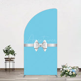 Aperturee - Aperturee White Bow Tiffany Blue Birthday Half Moon Arch Backdrop