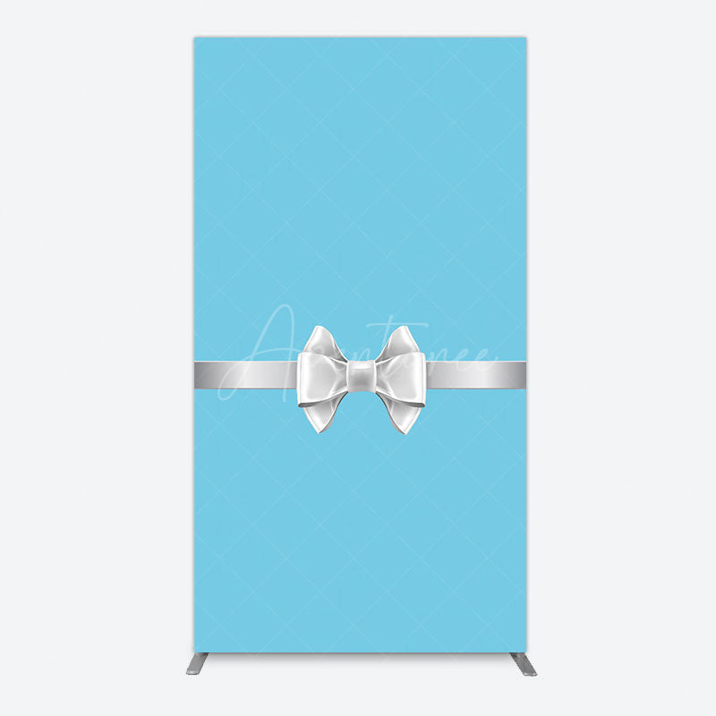 Aperturee - Aperturee White Bow Tiffany Blue Birthday Rectangle Backdrop