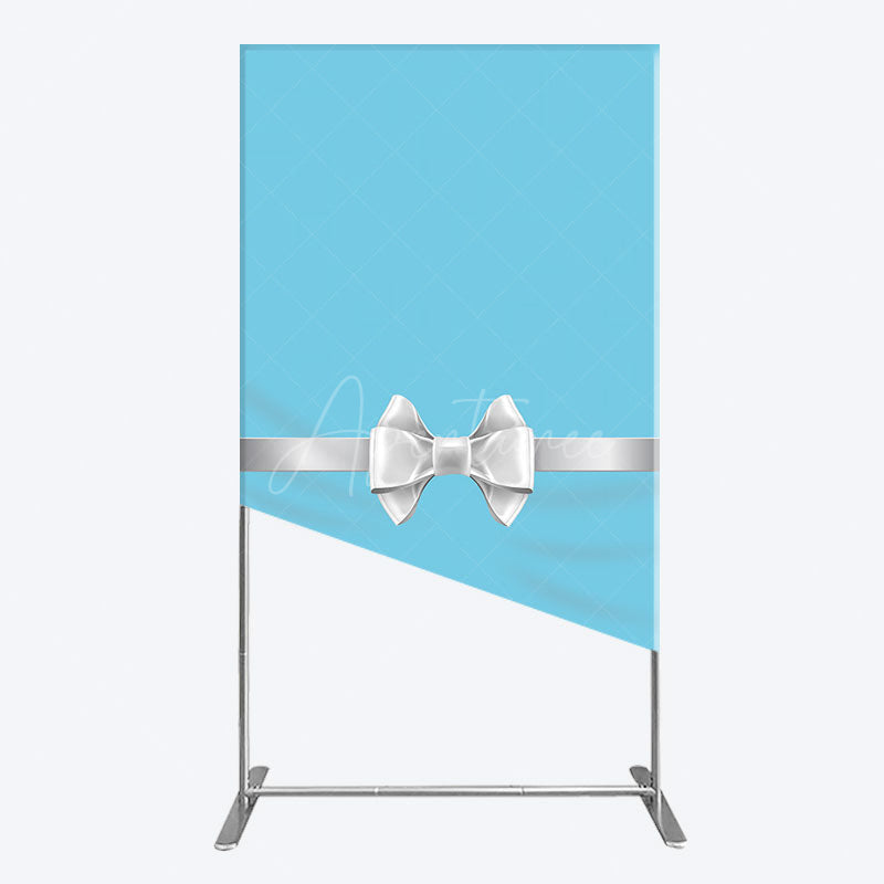 Aperturee - Aperturee White Bow Tiffany Blue Birthday Rectangle Backdrop