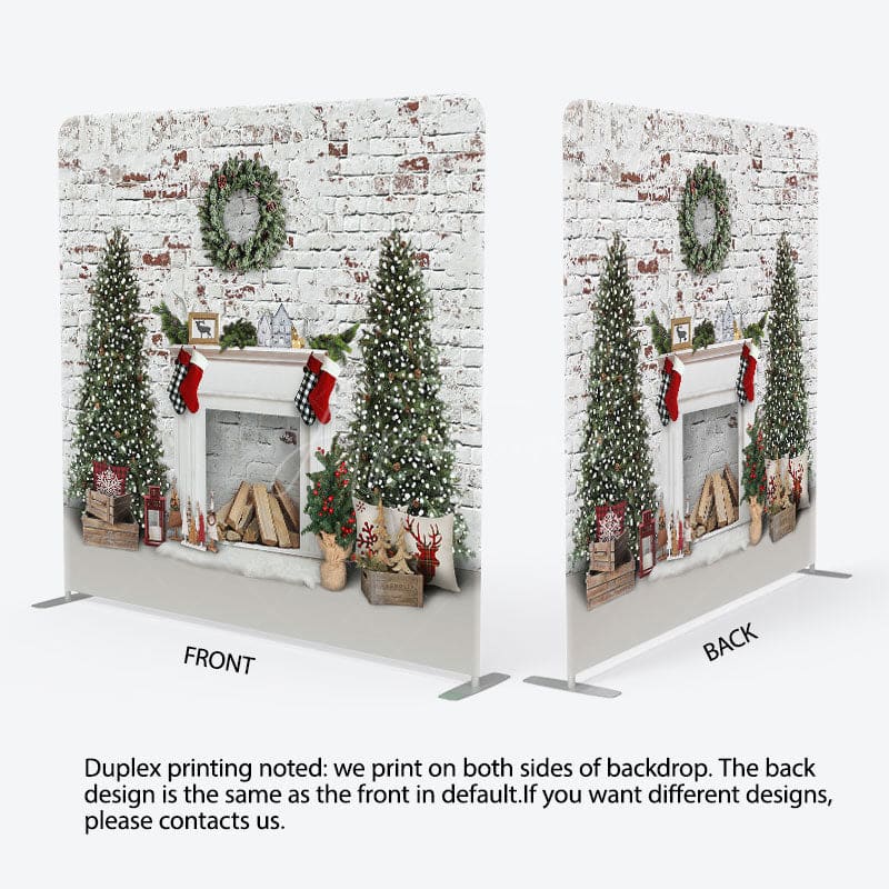 Aperturee - Aperturee White Brick Fireplace Christmas Pillow Case Backdrop