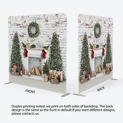 Aperturee - Aperturee White Brick Fireplace Christmas Pillow Case Backdrop