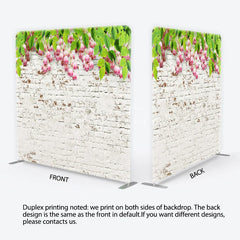 Aperturee - Aperturee White Brick Wall and Pink Flowers Tension Fabric Backdrop Rustic Floral Garden Background Professional Photography