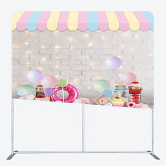Aperturee - Aperturee White Brick Wall Dessert Birthday Pillow Case Backdrop