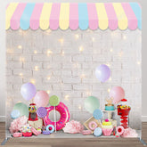 Aperturee - Aperturee White Brick Wall Dessert Birthday Pillow Case Backdrop