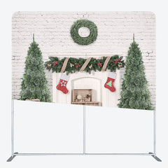 Aperturee - Aperturee White Brick Wall Fireplace Xmas Pillow Case Backdrop