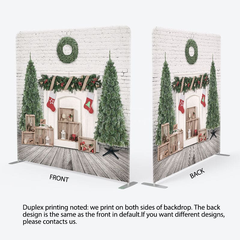Aperturee - Aperturee White Brick Wall Fireplace Xmas Pillow Case Backdrop