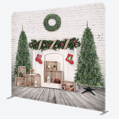 Aperturee - Aperturee White Brick Wall Fireplace Xmas Pillow Case Backdrop