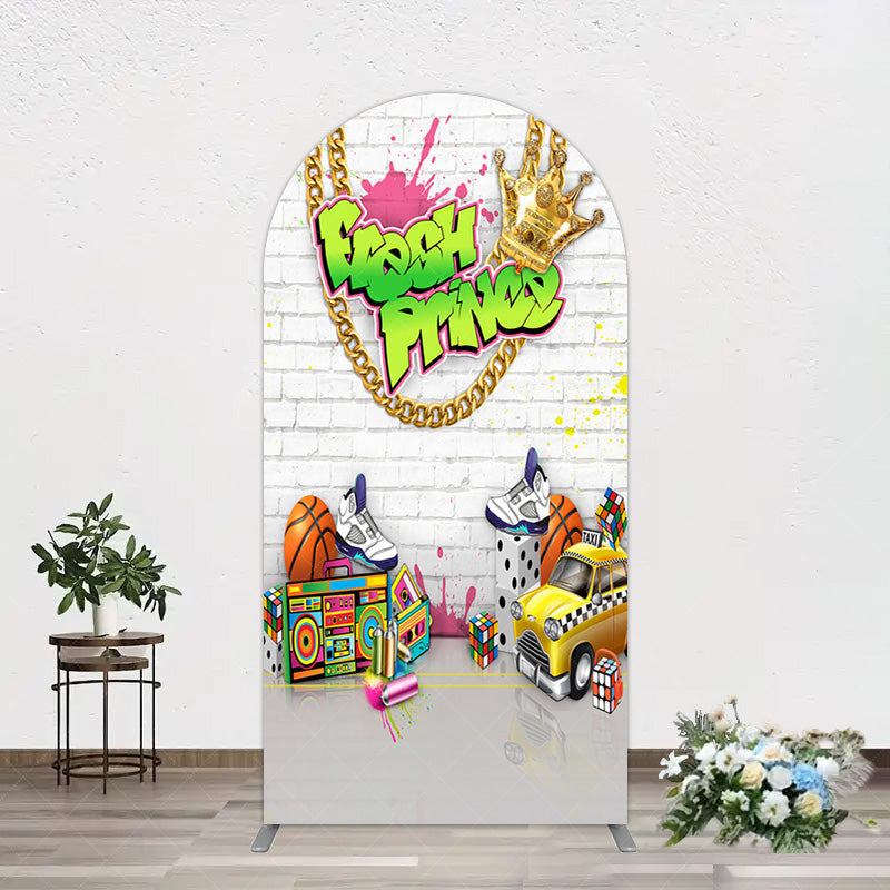 Aperturee - Aperturee White Brick Wall Fresh Prince Birthday Arch Backdrop