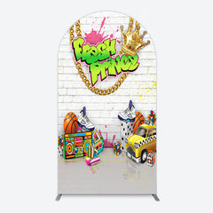 Aperturee - Aperturee White Brick Wall Fresh Prince Birthday Arch Backdrop