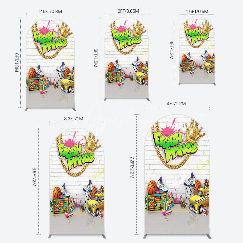 Aperturee - Aperturee White Brick Wall Fresh Prince Birthday Arch Backdrop