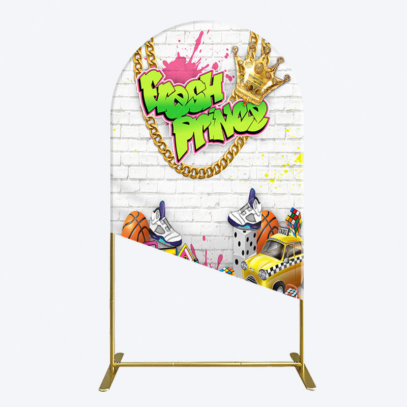Aperturee - Aperturee White Brick Wall Fresh Prince Birthday Arch Backdrop