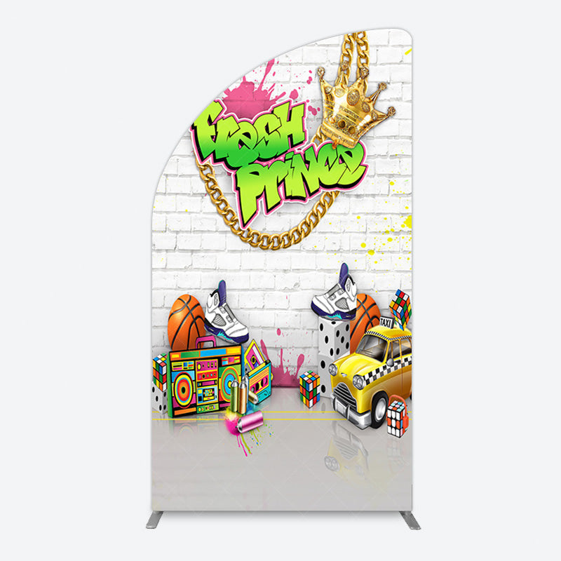 Aperturee - Aperturee White Brick Wall Fresh Prince Birthday Half Moon Arch Backdrop