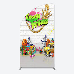 Aperturee - Aperturee White Brick Wall Fresh Prince Birthday Half Moon Arch Backdrop