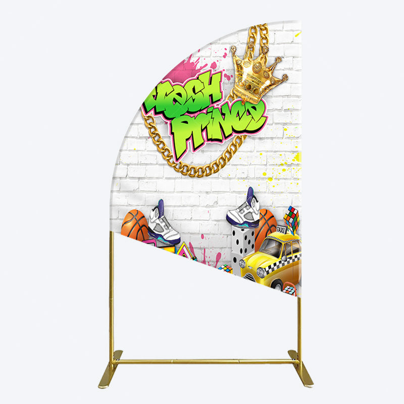 Aperturee - Aperturee White Brick Wall Fresh Prince Birthday Half Moon Arch Backdrop