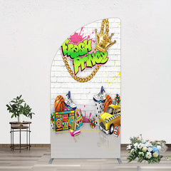 Aperturee - Aperturee White Brick Wall Fresh Prince Birthday Half Moon Arch Backdrop