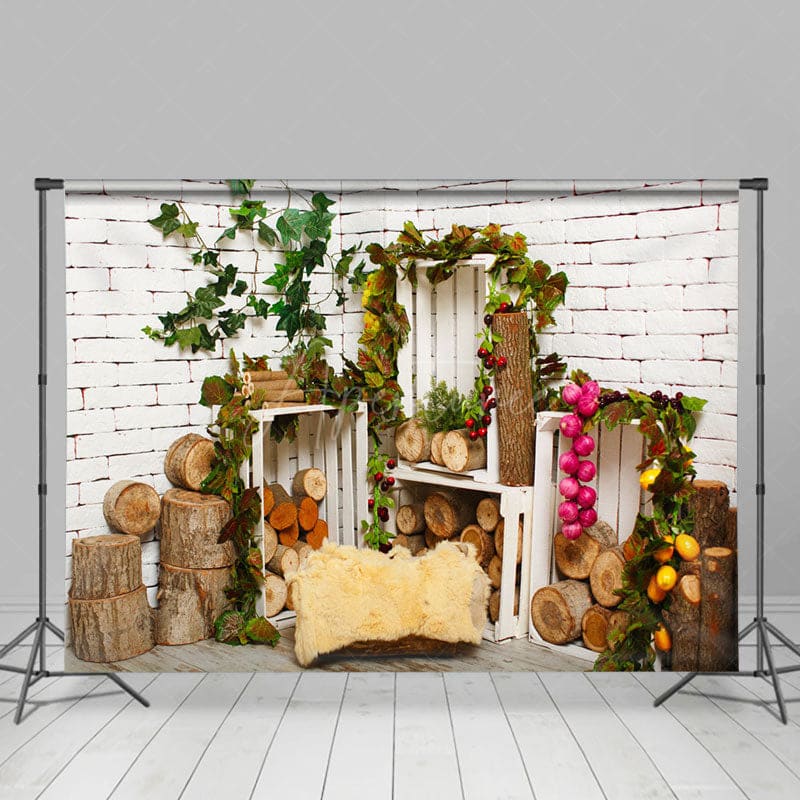 Aperturee - Aperturee White Brick Wall Wooden Stake Summer Photo Backdrop