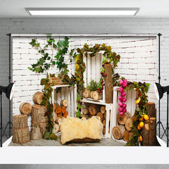 Aperturee - Aperturee White Brick Wall Wooden Stake Summer Photo Backdrop