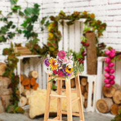 Aperturee - Aperturee White Brick Wall Wooden Stake Summer Photo Backdrop