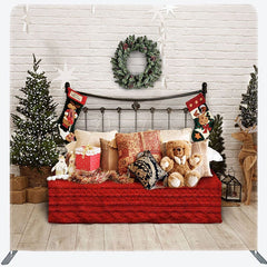 Aperturee - Aperturee White Bricks Bed Christmas Tension Fabric Backdrop