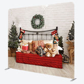 Aperturee - Aperturee White Bricks Bed Christmas Tension Fabric Backdrop