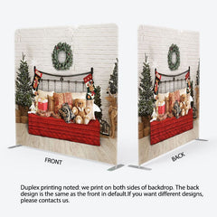 Aperturee - Aperturee White Bricks Bed Christmas Tension Fabric Backdrop
