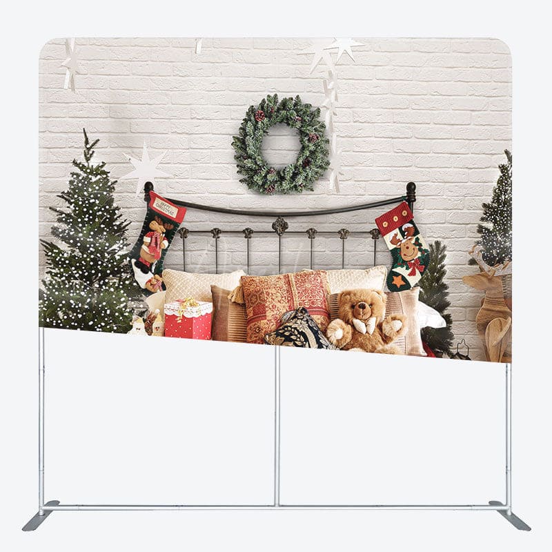 Aperturee - Aperturee White Bricks Bed Christmas Tension Fabric Backdrop