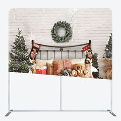 Aperturee - Aperturee White Bricks Bed Christmas Tension Fabric Backdrop