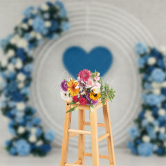 Aperturee - Aperturee White Bricks Wall Blue Circle Floral Wedding Backdrop