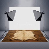 Aperturee - Aperturee White Brown Carpet Wood Rubber Floor Mat For Photo