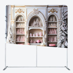 Aperturee - Aperturee White Cabinet Tree Dessert Christmas Square Backdrop