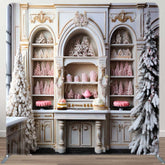 Aperturee - Aperturee White Cabinet Tree Dessert Christmas Square Backdrop