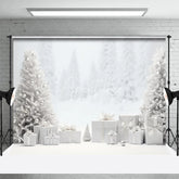 Aperturee - Aperturee White Christmas Backdrop Snowy Forest Silver Ornament Photography Background Winter Wonderland Holiday Party