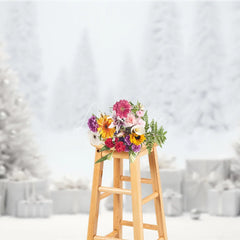 Aperturee - Aperturee White Christmas Backdrop Snowy Forest Silver Ornament Photography Background Winter Wonderland Holiday Party