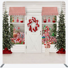 Aperturee - Aperturee White Christmas Candy Store Tension Fabric Backdrop