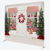 Aperturee - Aperturee White Christmas Candy Store Tension Fabric Backdrop