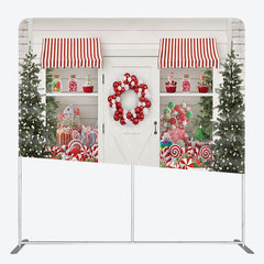 Aperturee - Aperturee White Christmas Candy Store Tension Fabric Backdrop