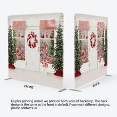 Aperturee - Aperturee White Christmas Candy Store Tension Fabric Backdrop