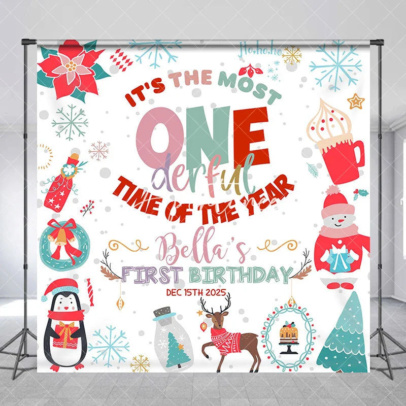 Aperturee - Aperturee White Christmas Onederful Custom Birthday Backdrop