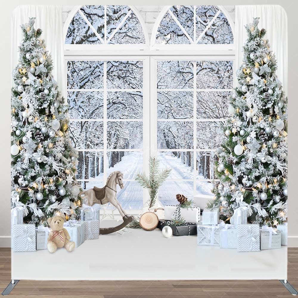 Aperturee - Aperturee White Christmas Trees Window Pillow Cover Backdrop