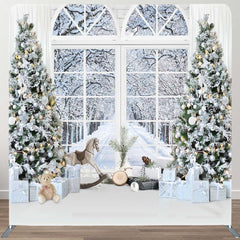 Aperturee - Aperturee White Christmas Trees Window Pillow Cover Backdrop